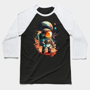 CHIBI CARTON ASTRONAUT IN OUTERSPACE WITH MOON Baseball T-Shirt